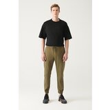 Avva Men's Khaki Side Pocket Knitted Laced Relaxed Fit Casual Fit Jogger Trousers Cene