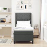 vidaXL Box Spring Postelja z Blazino & LED Temno Siva 90x190 cm Tkanina | Shoptok.si