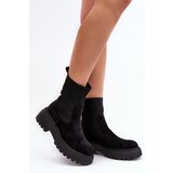 Boto Women's Suede Boots with Sock on Platform and Flat Heel Black Rewam | Shoptok.si