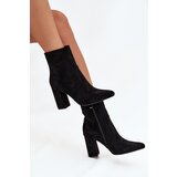 Boto Insulated women's ankle boots with heel made of eco suede black Pralina | shoptok.hr