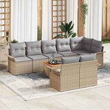 vidaXL 9-delni vrtni kavč set z blazinami bež poli ratan akacija | Shoptok.si