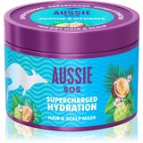 Aussie SOS Supercharged Hydration pomirjajoča vlažilna maska za lase in lasišče 500 ml | Shoptok.si