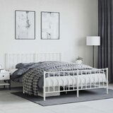 vidaXL Kovinski posteljni okvir z vzglavjem in vznožjem bel 160x200 cm | Shoptok.si