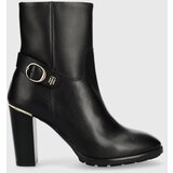 Tommy Hilfiger Usnjeni gležnarji Belt High Heel Boot ženski, črna barva | Shoptok.si
