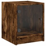 Maison Chic Nočna omarica - Nočna miza s steklenimi vrati dimljeni hrast 35x37x42 cm, (21688412) Cene