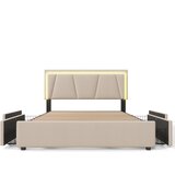 Lumor Oblazinjena postelja 140x200 cm iz lanu – z 2 predaloma, LED in letvenim dnom – bež, (22151102) | Shoptok.si