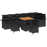 vidaXL 9 komadni set sofe za vrt s jastučićima crna poli ratan akacija, 2-sjedalna sofa za vrt s pohranom i jastučićima crna poli ratan, 3 komadni set vrtnog blagovanja s jastučićima crna poli ratan akacija Cijene