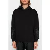 Trendyol Black Thick Fleece Inside Quilted Oversize/Wide-Cut Hoodie, Knitted Sweatshirt