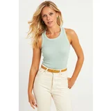 Cool & Sexy Women's Mint Barbell Neck Ribbed Blouse MK11