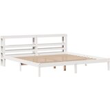vidaXL Posteljni okvir z vzglavjem bel 200x200 cm trdna borovina, (21292576) | Shoptok.si