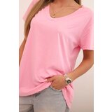 Kesi Włoski Women's cotton blouse with V-neck and short sleeve in candy pink | shoptok.hr