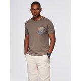 Ombre Men's cotton t-shirt with printed pocket - dark olive | Shoptok.si