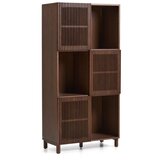 Kave Home Temno rjav regal v orehovem dekorju z drsnimi vrati 84,5x170x42,5 cm Beyla – Cene