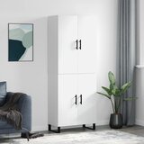 vidaXL Visoka komoda visok sijaj bela 69,5x34x180 cm inženirski les | Shoptok.si