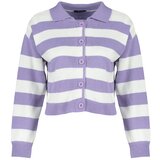 Trendyol Lilac Polo Collar Striped Knitwear Cardigan | shoptok.hr