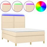  Box spring postelja z vzmetnico LED krem 140x200 cm blago, (20726790) | Shoptok.si