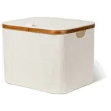 Kremno bela tekstilna škatla za shranjevanje s pokrovom 40,5x33x30 cm Bamboo/Linen –