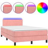 vidaXL Box spring postelja z vzmetnico LED roza 120x190 cm žamet, (21111219) | Shoptok.si