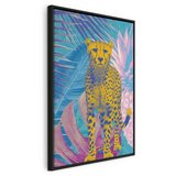  Slika - Exotic Leopard - Colorful Portrait of a Cheetah Against Tropical Leaves 80x120 U crnom drvenom okviru | shoptok.hr