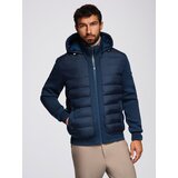 Ombre Quilted bomber jacket with hood and knitted sleeves - navy blue u