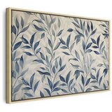  Slika - Leaves in Blue Color Delicate Botanical Motif 90x60 U prirodnom drvenom okviru | shoptok.hr