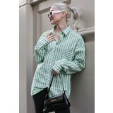Madmext Green Striped Oversize Women's Shirt Cene
