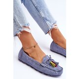 Boto Suede Loafers With Bow And Fringes Blue Dorine | shoptok.hr