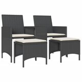Maison Chic Vrtni kavč - Zunanji kavč dvosed z mizico in stolčki črn poli ratan, (22043586) | Shoptok.si