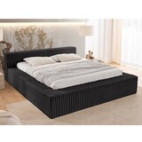Ropez Črna oblazinjena zakonska postelja s prostorom za shranjevanje z letvenim dnom 200x200 cm Cloe – | Shoptok.si