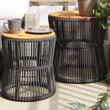  The Living Store Stranske mizice 2 kosa z leseno površino siv poli ratan - Vrtna Stranska Mizica, (21472897) | Shoptok.si