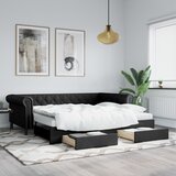  Dnevni krevet na razvlačenje crni 90 x 200 cm od umjetne kože | shoptok.hr