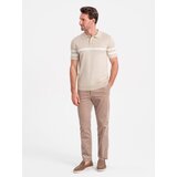 Ombre Men's soft knit polo shirt with contrasting stripes - beige | Shoptok.si