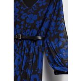 Marisse Blue Floral Print Dress With Belt | ePonuda.com