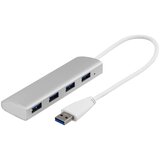 Deltaco USB 3.0 hub, 4xUSB-A ženski, aluminij, 0,3m, srebrni | Shoptok.si