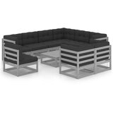 The Living Store Vrtna sedežna garnitura 10-delna z blazinami siva borovina - Vrtna Sedežna Garnitura, (21461375) | Shoptok.si
