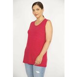 Şans Women's Red Plus Size Sleeveless Striped Lycra Viscose Blouse Cene