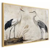  Plakat - Birds from an Old Engraving - vintage-style illustration of a heron and a crane 90x60 Zlatni okvir | shoptok.hr