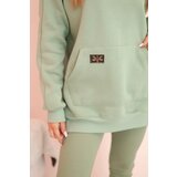 Polski Women's cotton set with a hooded sweatshirt and high-waisted leggings dark mint | Shoptok.si