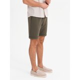 Ombre Men's knit shorts with rolled up legs - olive | Eponuda.ba