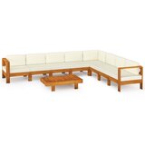The Living Store Vrtna garnitura s kremno belimi blazinami 9-delna akacijev les - Vrtna Počivalna Garnitura, (21460034) | Shoptok.si