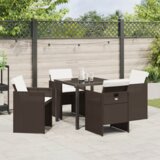 vidaXL 5-dijelni vrtni set za objedovanje s jastucima smeđi, Vrtni stol crni 80x80x73 cm od kaljenog stakla | shoptok.hr