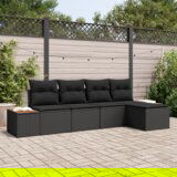 vidaXL 5-delni set vrtnem kavču z blazinami črn poly rattan acacia | Shoptok.si