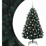  Umjetno božićno drvce tamnozeleno s kuglicom 150 cm - Tamnozelena Ø 80 x 150 cm s 150 LED dioda i srebrnim kuglicama | shoptok.hr