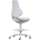 bimos Vrtljiv delovni stol za čiste prostore TEXON, kolesa z zaviranjem med sedenjem + nožni obroč, nastavitev višine 570 - 810 mm, Skintec, bele barv | Shoptok.si