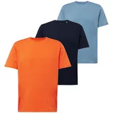 KnowledgeCotton Apparel Majica mornarsko plava / svijetloplava / narančasta
