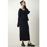 Happiness İstanbul Women's Black Ribbed Sweater Skirt Knitwear Suit Cene