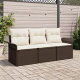 vidaXL 3-delni vrtni sofa set z blazinami Rjava Poly ratan Cene
