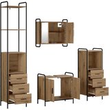  Set ormarića za kupaonicu 4 kom. Hrast artisan - Hrast artisan Ormarić ispod sudopera (2 vrata) + viseći ormarić + kupaonski orm | shoptok.hr