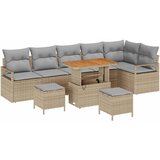  Set vrtne sofe s jastučićima od 9 komada Bež poliratan akacija Dvostruka vrtna sofa s jastučićima Bež poliratan Set vrtne blag | shoptok.hr