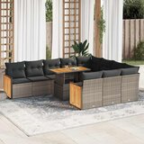  11-dijelni set vrtnih sofa poliratan i bagrem s jastucima sivi | shoptok.hr